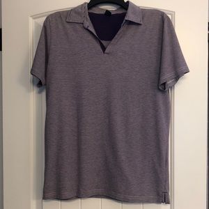 Polo Shirt Women's Size Large Purple White Striped Short Sleeve Split Hem